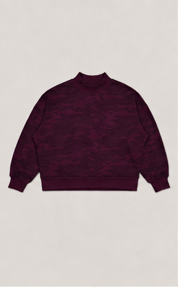 Suéter Crop Borgoña con Estampado Camuflaje