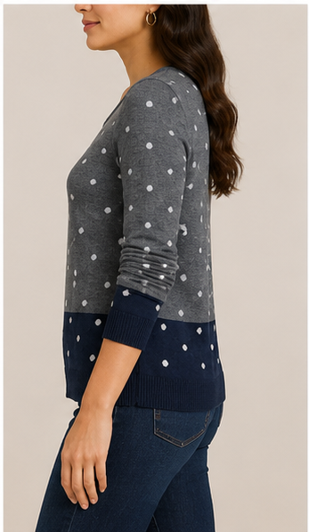Suéter de Punto con Estampado de Lunares y Manga Larga