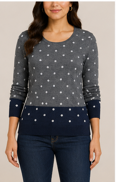 Suéter de Punto con Estampado de Lunares y Manga Larga