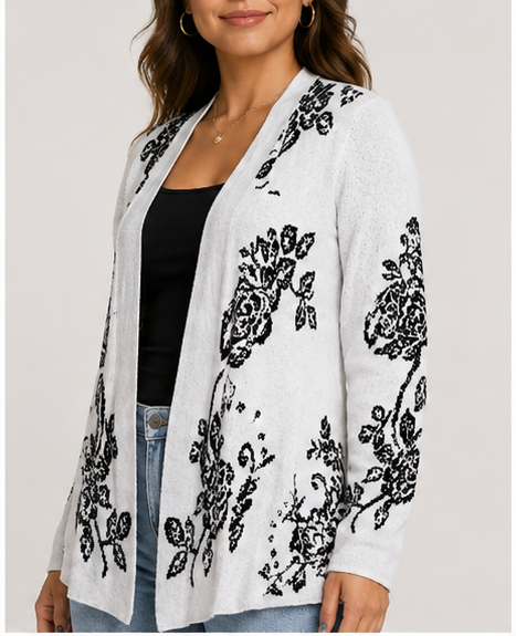 Suéter tipo cárdigan con estampado floral