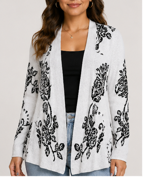 Suéter tipo cárdigan con estampado floral