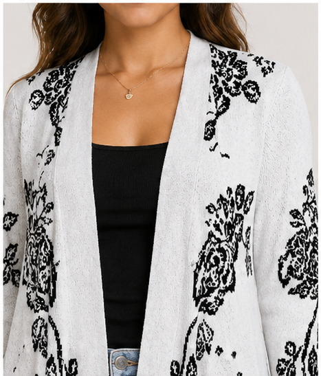Suéter tipo cárdigan con estampado floral