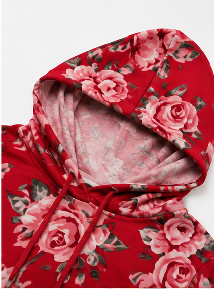 Suéter tipo hoodie corto con estampado floral