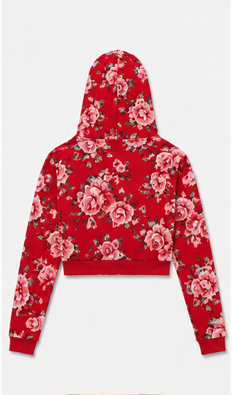Suéter tipo hoodie corto con estampado floral