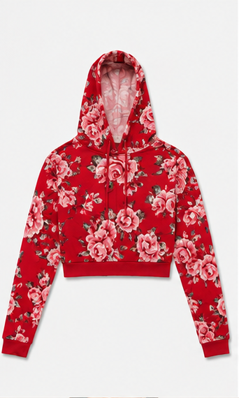 Suéter tipo hoodie corto con estampado floral