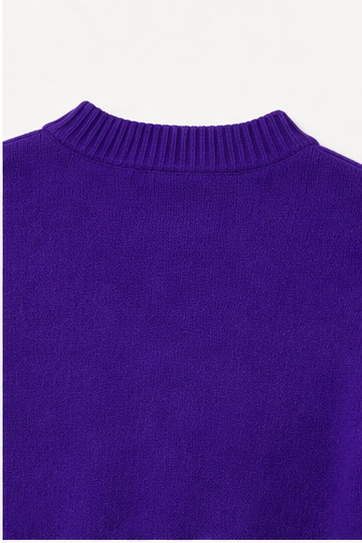 Suéter Crop de Punto Morado de Manga Larga