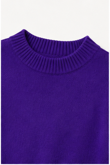 Suéter Crop de Punto Morado de Manga Larga