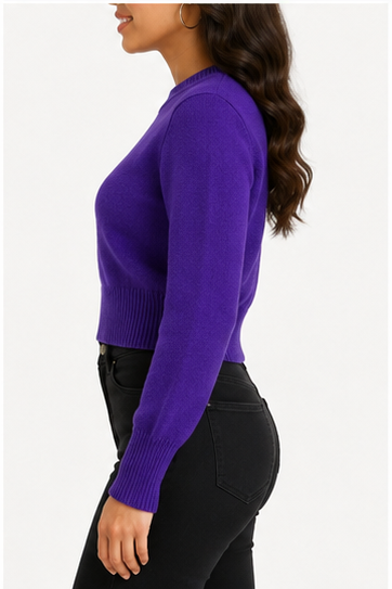 Suéter Crop de Punto Morado de Manga Larga