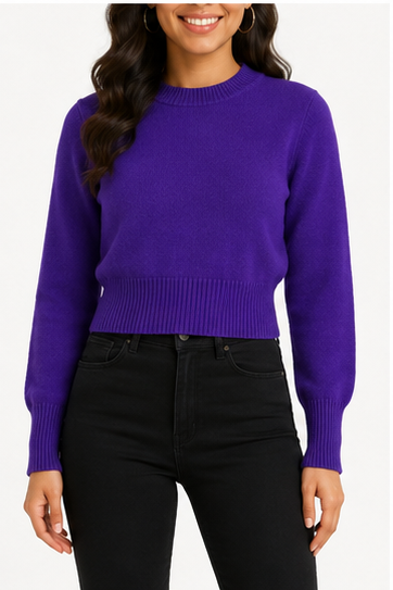 Suéter Crop de Punto Morado de Manga Larga