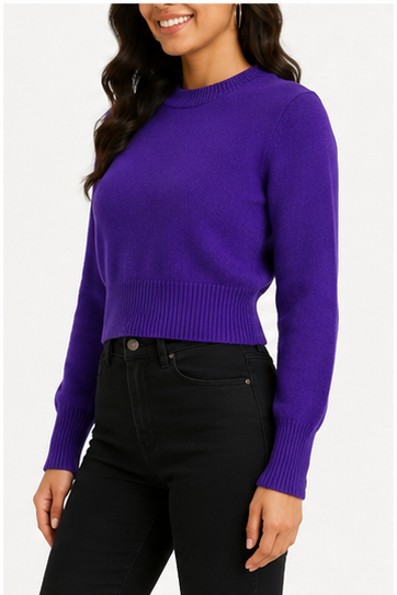Suéter Crop de Punto Morado de Manga Larga
