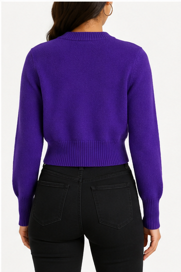 Suéter Crop de Punto Morado de Manga Larga