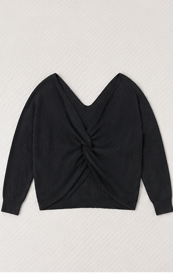 Blusa de Punto Negra con Escote Cruzado