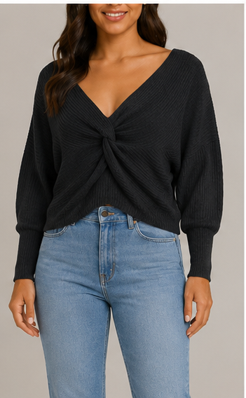 Blusa de Punto Negra con Escote Cruzado