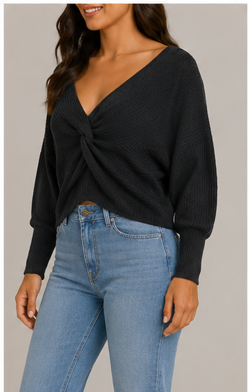Blusa de Punto Negra con Escote Cruzado