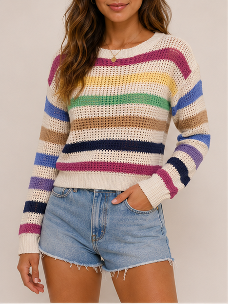 Suéter tejido de rayas multicolor