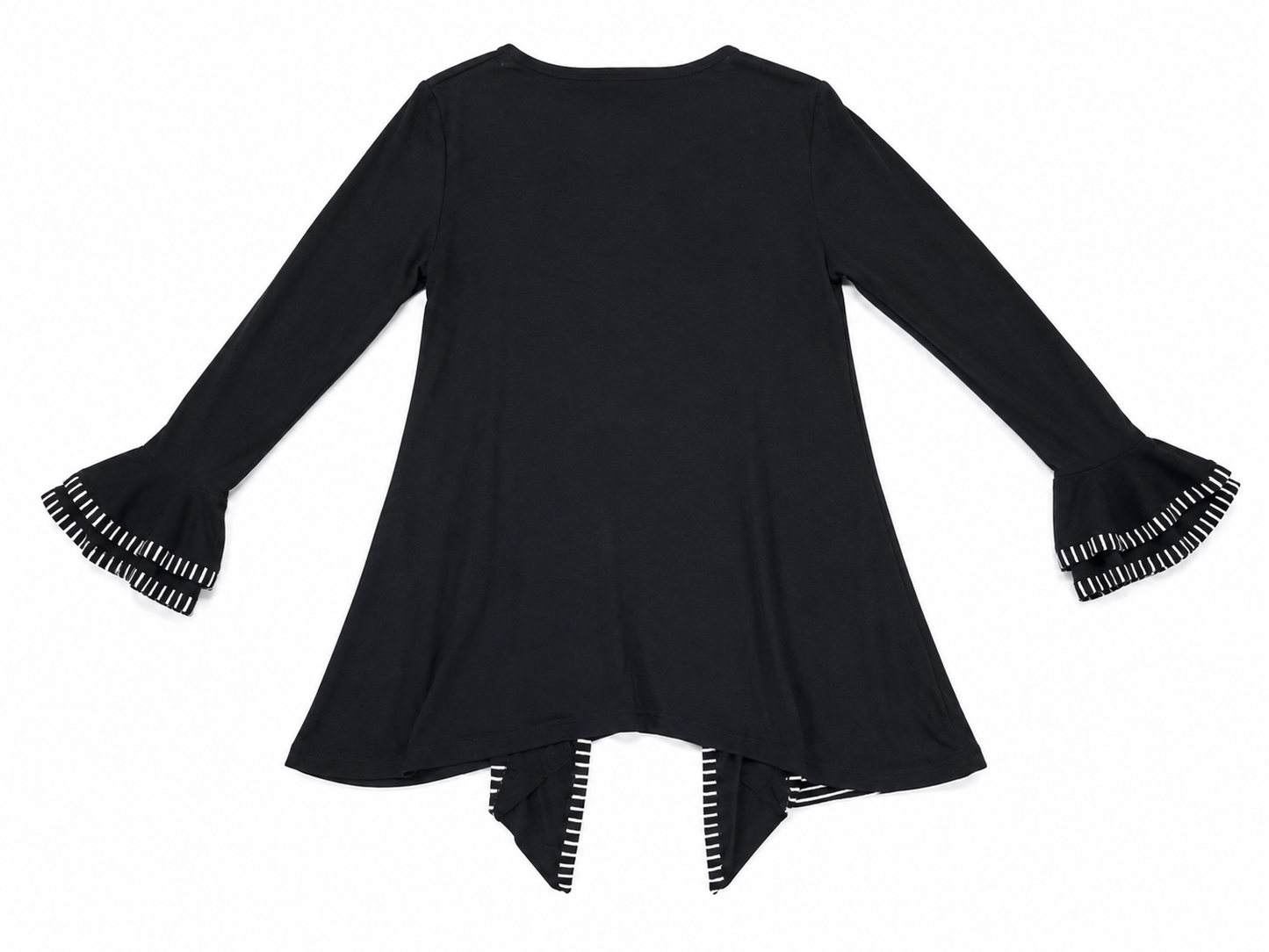 Blusa Tipo Cárdigan Abierto con Detalles a Rayas – Color Negro