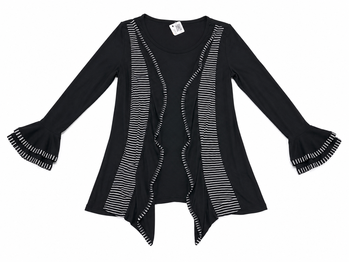 Blusa Tipo Cárdigan Abierto con Detalles a Rayas – Color Negro