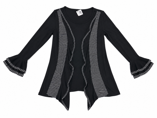 Blusa Tipo Cárdigan Abierto con Detalles a Rayas – Color Negro