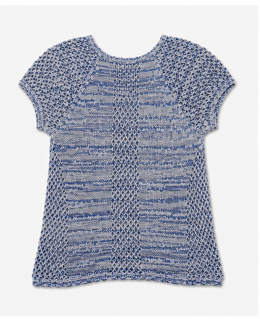 Blusa Tejida Azul Jaspeada de Manga Corta