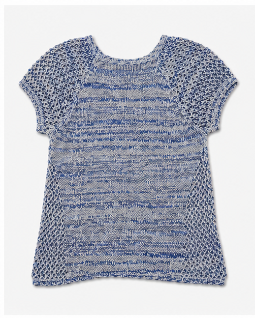 Blusa Tejida Azul Jaspeada de Manga Corta