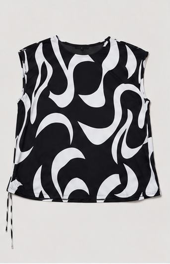 Blusa Estampada Blanco y Negro de Corte Relajado