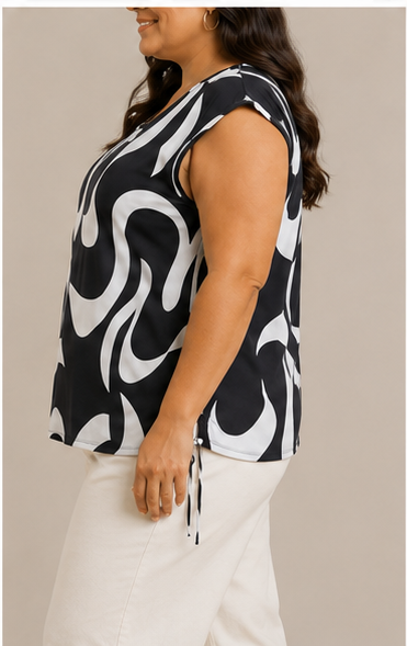 Blusa Estampada Blanco y Negro de Corte Relajado