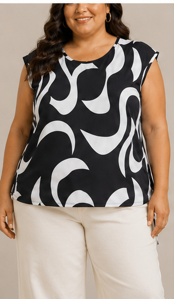 Blusa Estampada Blanco y Negro de Corte Relajado