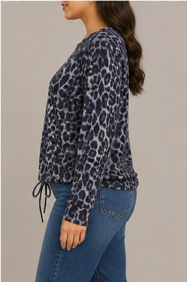 Blusa Animal Print de Manga Larga con Ajuste en la Cintura