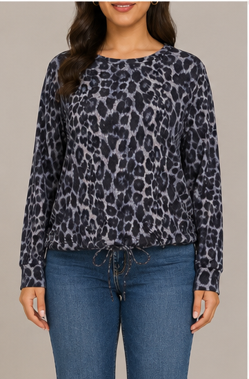 Blusa Animal Print de Manga Larga con Ajuste en la Cintura
