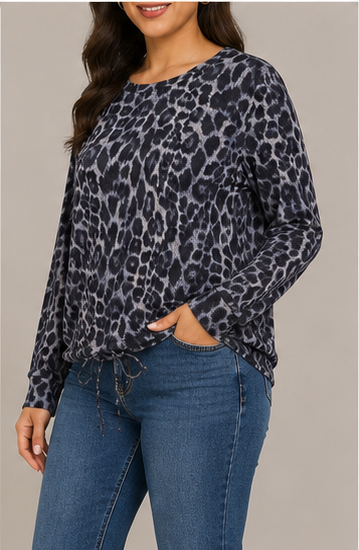 Blusa Animal Print de Manga Larga con Ajuste en la Cintura