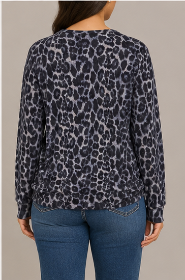 Blusa Animal Print de Manga Larga con Ajuste en la Cintura
