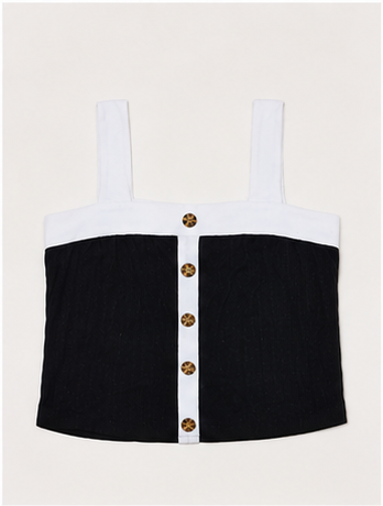 Top bicolor sin mangas con botones decorativos