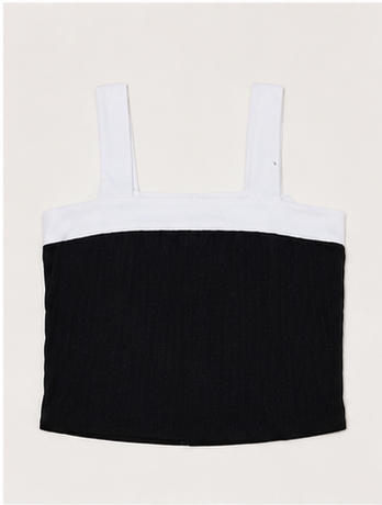 Top bicolor sin mangas con botones decorativos