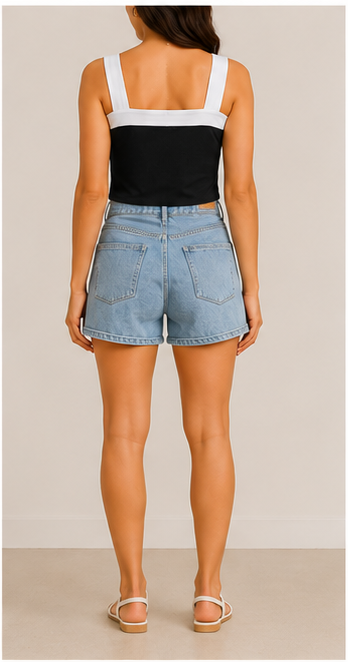Top bicolor sin mangas con botones decorativos