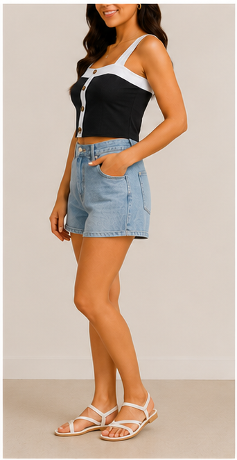 Top bicolor sin mangas con botones decorativos