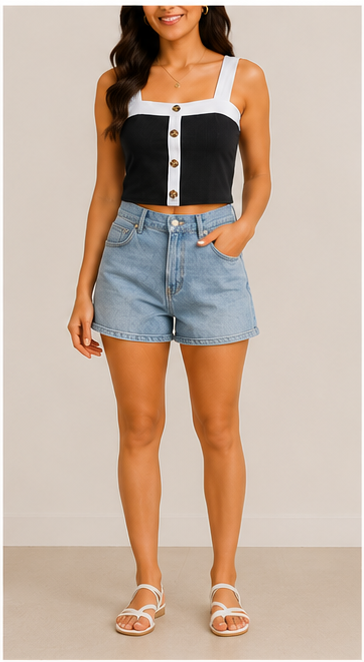 Top bicolor sin mangas con botones decorativos