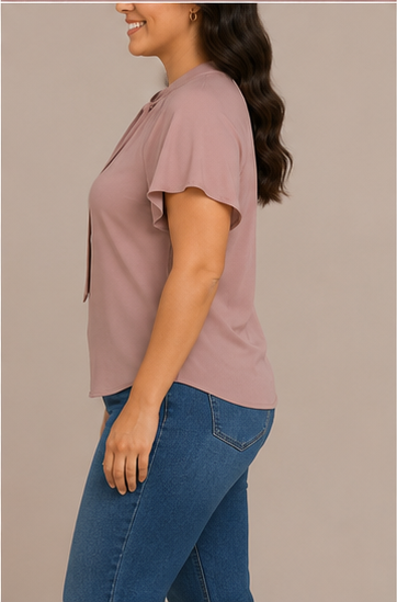 Blusa Elegante con Lazo al Cuello – Rosa Palo