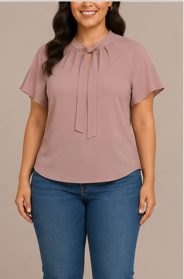 Blusa Elegante con Lazo al Cuello – Rosa Palo