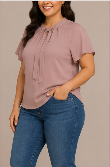 Blusa Elegante con Lazo al Cuello – Rosa Palo