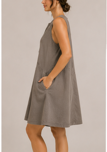 Vestido Línea A sin Mangas con Bolsillos – Taupe