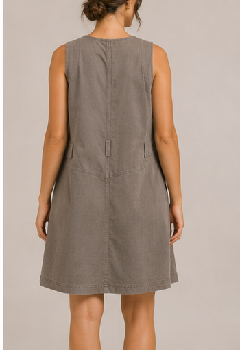 Vestido Línea A sin Mangas con Bolsillos – Taupe