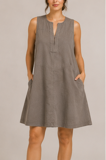 Vestido Línea A sin Mangas con Bolsillos – Taupe