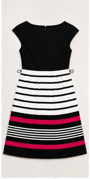 Vestido Midi de Rayas con Detalle en Contraste