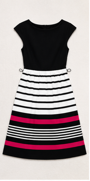 Vestido Midi de Rayas con Detalle en Contraste