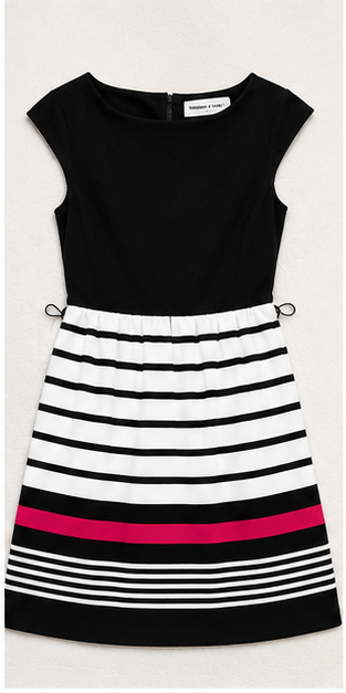 Vestido Midi de Rayas con Detalle en Contraste