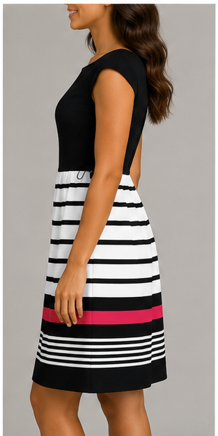 Vestido Midi de Rayas con Detalle en Contraste