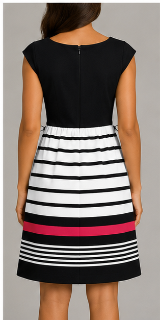 Vestido Midi de Rayas con Detalle en Contraste