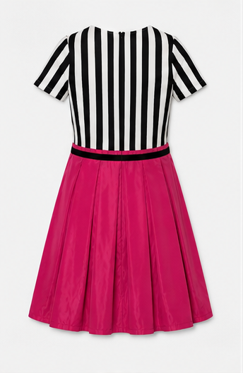 Vestido Mini Combinado de Rayas y Falda Plisada
