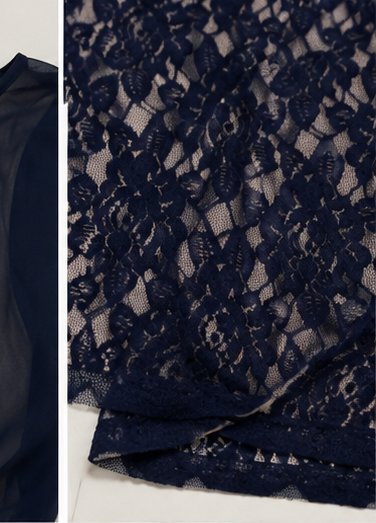 Vestido Elegante con Falda de Encaje – Azul Marino