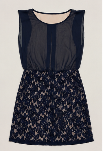 Vestido Elegante con Falda de Encaje – Azul Marino